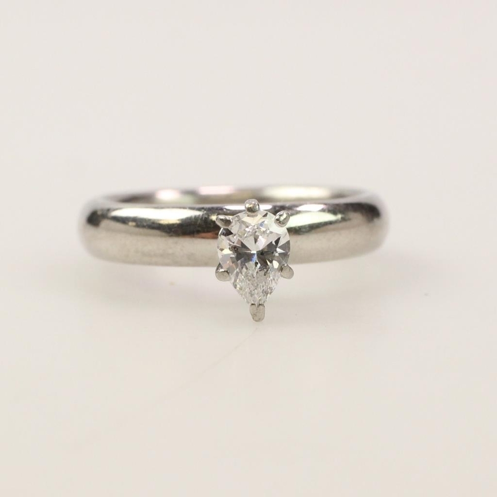 0.37ct Pear Diamond Solitaire Platinum Ring sz 6